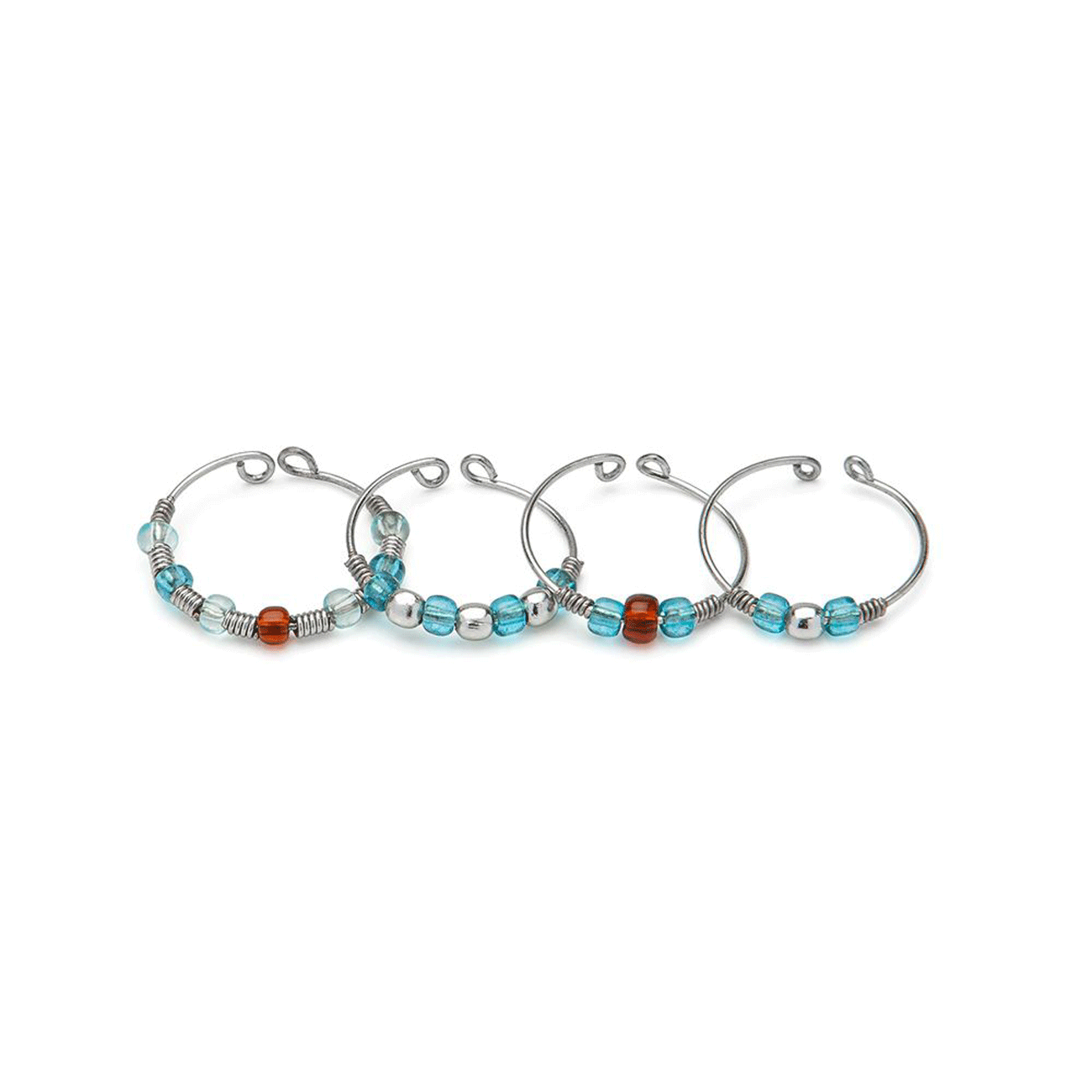 4 Fedine Placcate Argento con Perline Vetro Azzurre - immagine 2